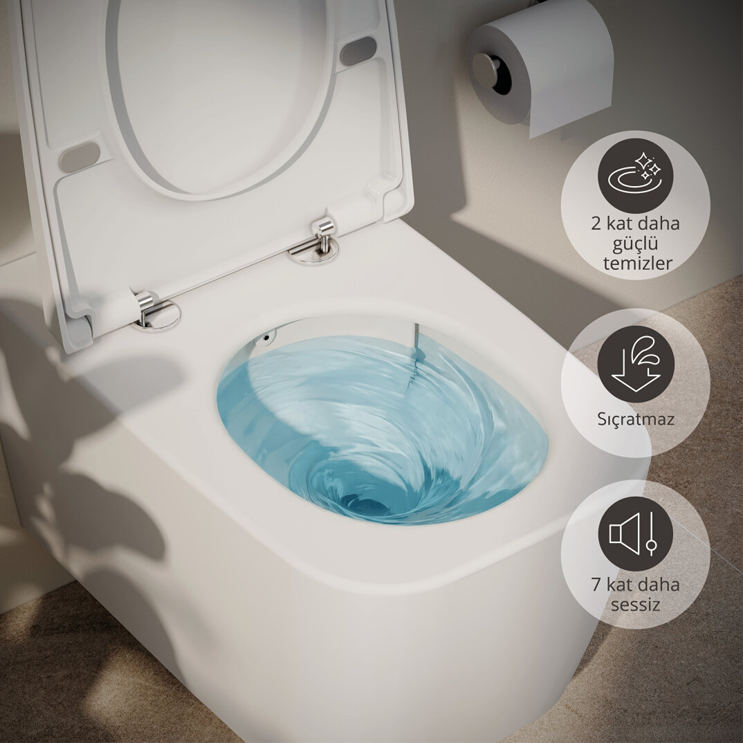 VitrA Metropole Square QuantumFlush Kanalsız Duvara Tam Dayalı Yerden Tek Klozet, 56 cm, 7907B403-0090 - 7