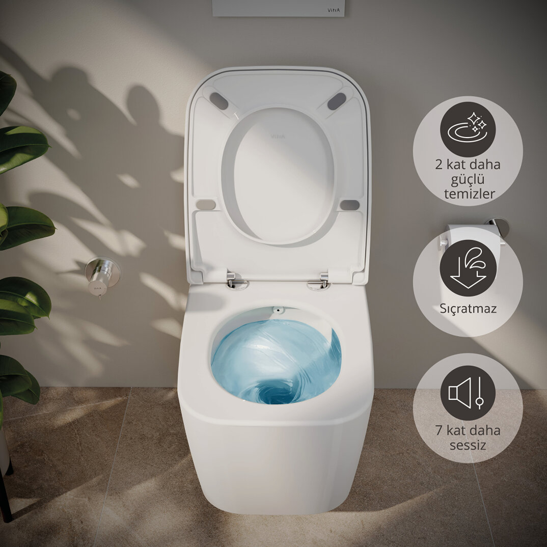 VitrA Metropole Square QuantumFlush Kanalsız Duvara Tam Dayalı Yerden Tek Klozet, 56 cm, 7907B403-0090 - 9