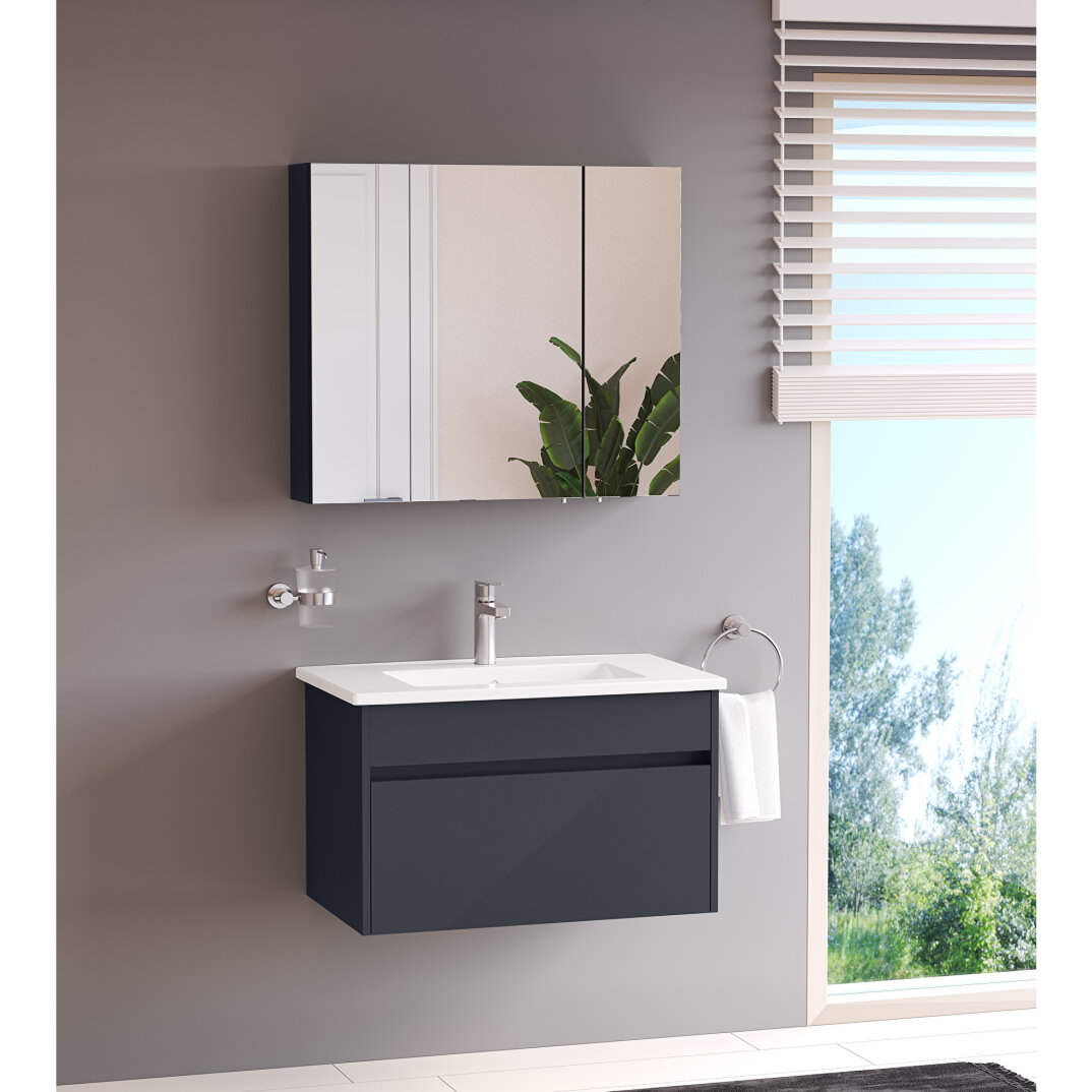 Vitra Mia Asimetrik Dolaplı Ayna, 80 cm, Parlak Antrasit 67705 - 6