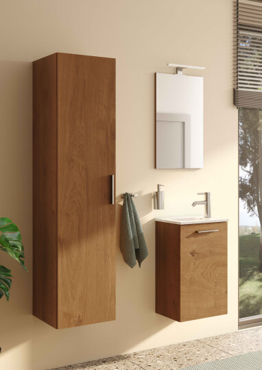 VitrA Mia Demonte Set, 40 cm, Kapaklı, (Lavabo Dolabı, Aydınlatmalı Ayna), Altın Meşe,69565 - 2