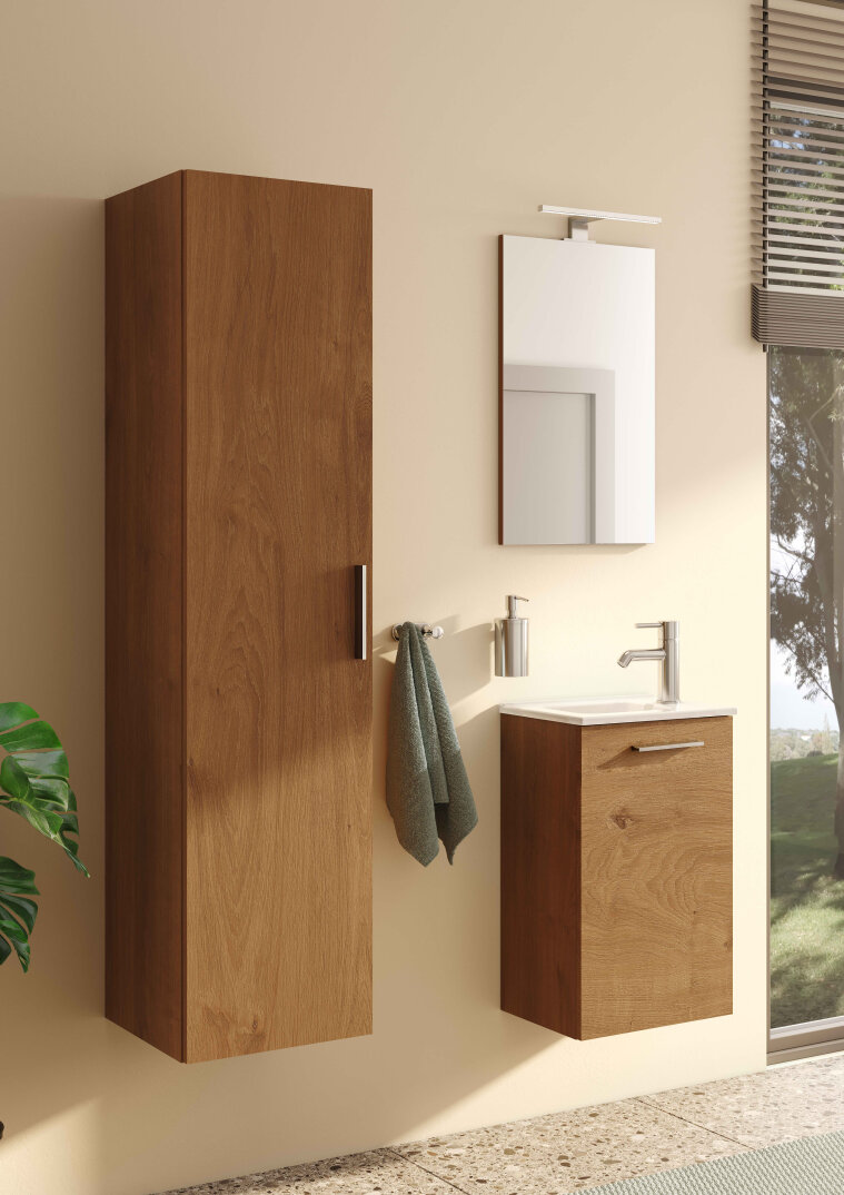 VitrA Mia Demonte Set, 40 cm, Kapaklı, (Lavabo Dolabı, Aydınlatmalı Ayna), Altın Meşe,69565 - 2