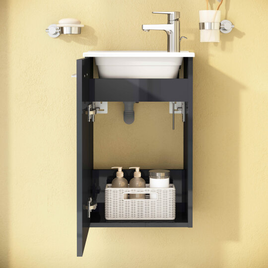 VitrA Mia Demonte Set, 40 cm, Kapaklı, (Lavabo Dolabı, Aydınlatmalı Ayna), Parlak Antrasit,69582 - 3