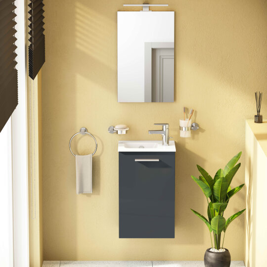 VitrA Mia Demonte Set, 40 cm, Kapaklı, (Lavabo Dolabı, Aydınlatmalı Ayna), Parlak Antrasit,69582 - 4