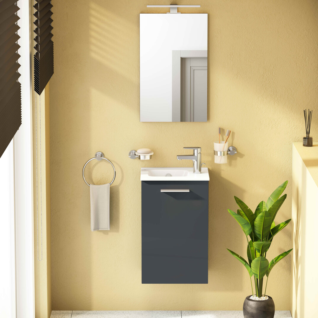 VitrA Mia Demonte Set, 40 cm, Kapaklı, (Lavabo Dolabı, Aydınlatmalı Ayna), Parlak Antrasit,69582 - 4