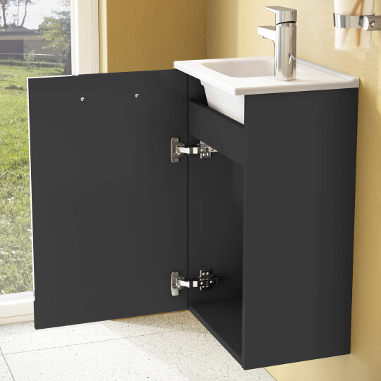 VitrA Mia Demonte Set, 40 cm, Kapaklı, (Lavabo Dolabı, Aydınlatmalı Ayna), Parlak Antrasit,69582 - 5
