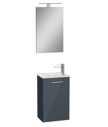 VitrA Mia Demonte Set, 40 cm, Kapaklı, (Lavabo Dolabı, Aydınlatmalı Ayna), Parlak Antrasit,69582