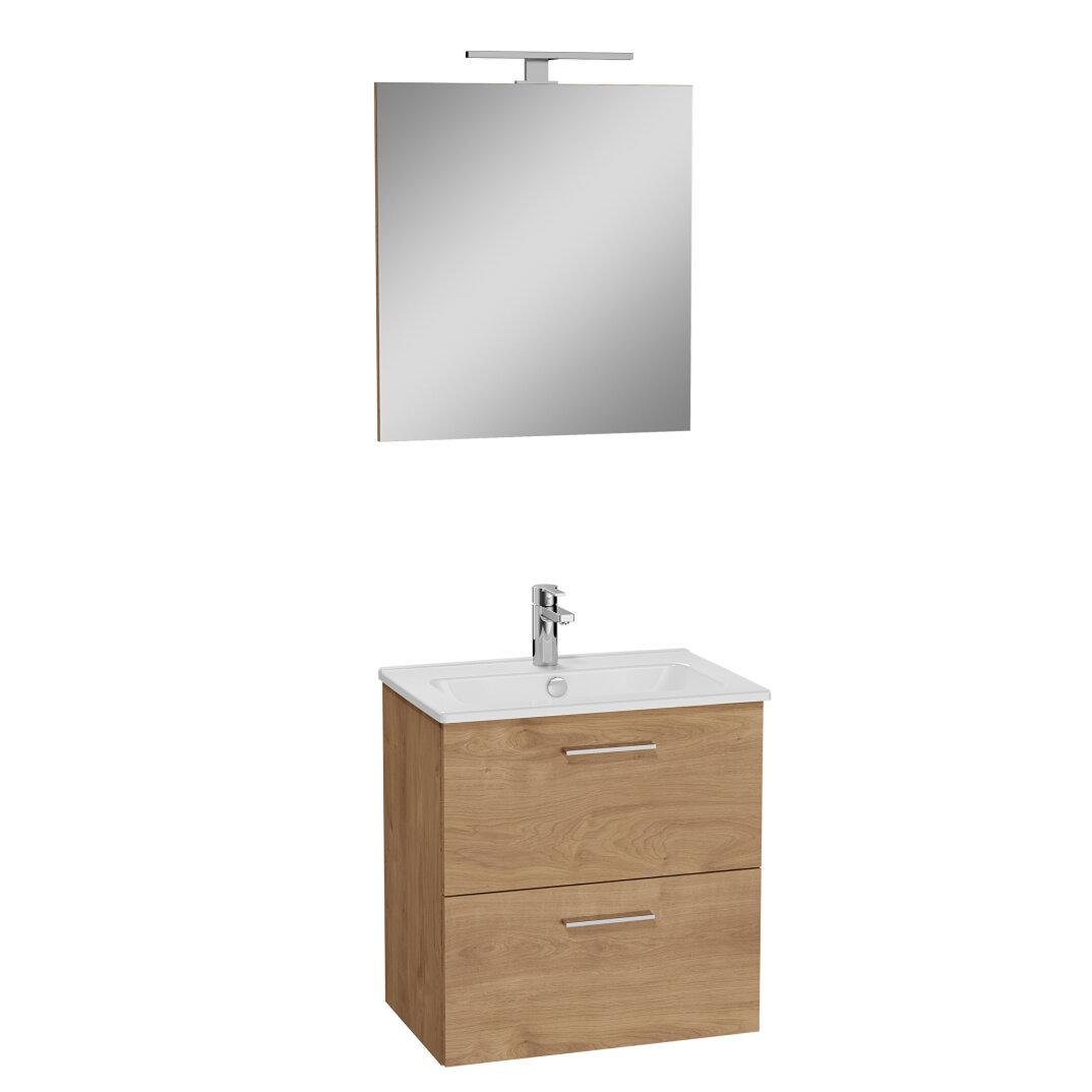 VitrA Mia Demonte Set, 60 cm, Çekmeceli, (Lavabo Dolabı, Aydınlatmalı Ayna), Altın Meşe,67092 - 7