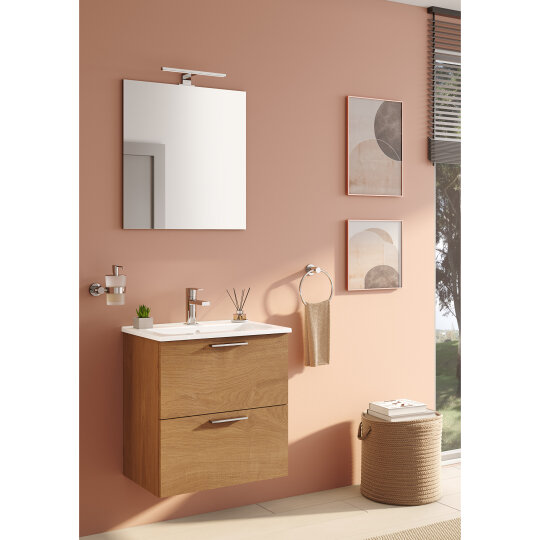 VitrA Mia Demonte Set, 60 cm, Çekmeceli, (Lavabo Dolabı, Aydınlatmalı Ayna), Altın Meşe,67092 - 9