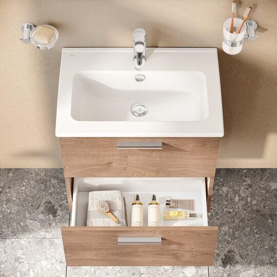 VitrA Mia Demonte Set, 60 cm, Çekmeceli, (Lavabo Dolabı, Aydınlatmalı Ayna), Altın Meşe,67092 - 11
