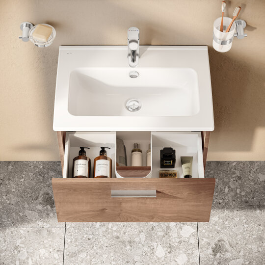 VitrA Mia Demonte Set, 60 cm, Çekmeceli, (Lavabo Dolabı, Aydınlatmalı Ayna), Altın Meşe,67092 - 14