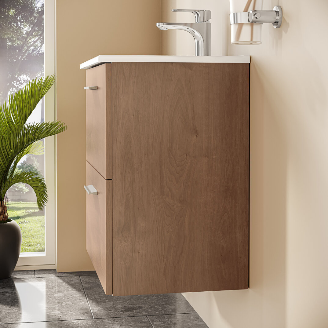 VitrA Mia Demonte Set, 60 cm, Çekmeceli, (Lavabo Dolabı, Aydınlatmalı Ayna), Altın Meşe,67092 - 17