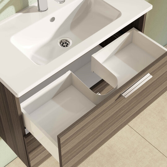 VitrA Mia Demonte Set, 80 cm, Çekmeceli, (Lavabo Dolabı, Aydınlatmalı Ayna), Cordoba,75101 - 3