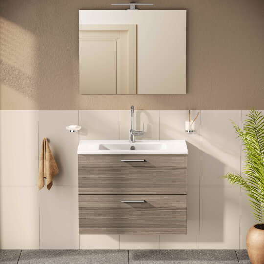 VitrA Mia Demonte Set, 80 cm, Çekmeceli, (Lavabo Dolabı, Aydınlatmalı Ayna), Cordoba,75101 - 5