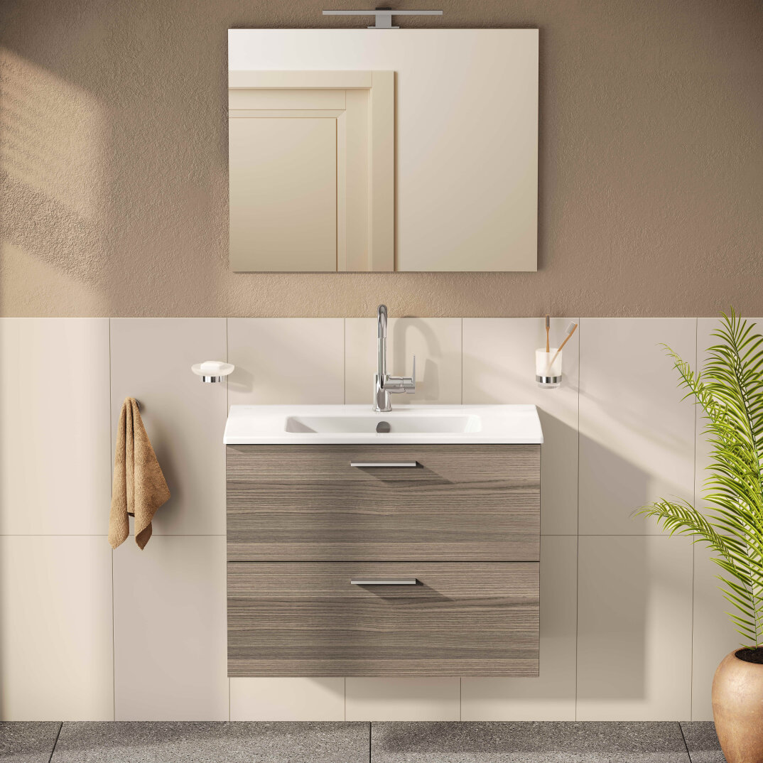 VitrA Mia Demonte Set, 80 cm, Çekmeceli, (Lavabo Dolabı, Aydınlatmalı Ayna), Cordoba,75101 - 5