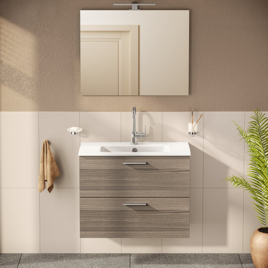VitrA Mia Demonte Set, 80 cm, Çekmeceli, (Lavabo Dolabı, Aydınlatmalı Ayna), Cordoba,75101 - 10