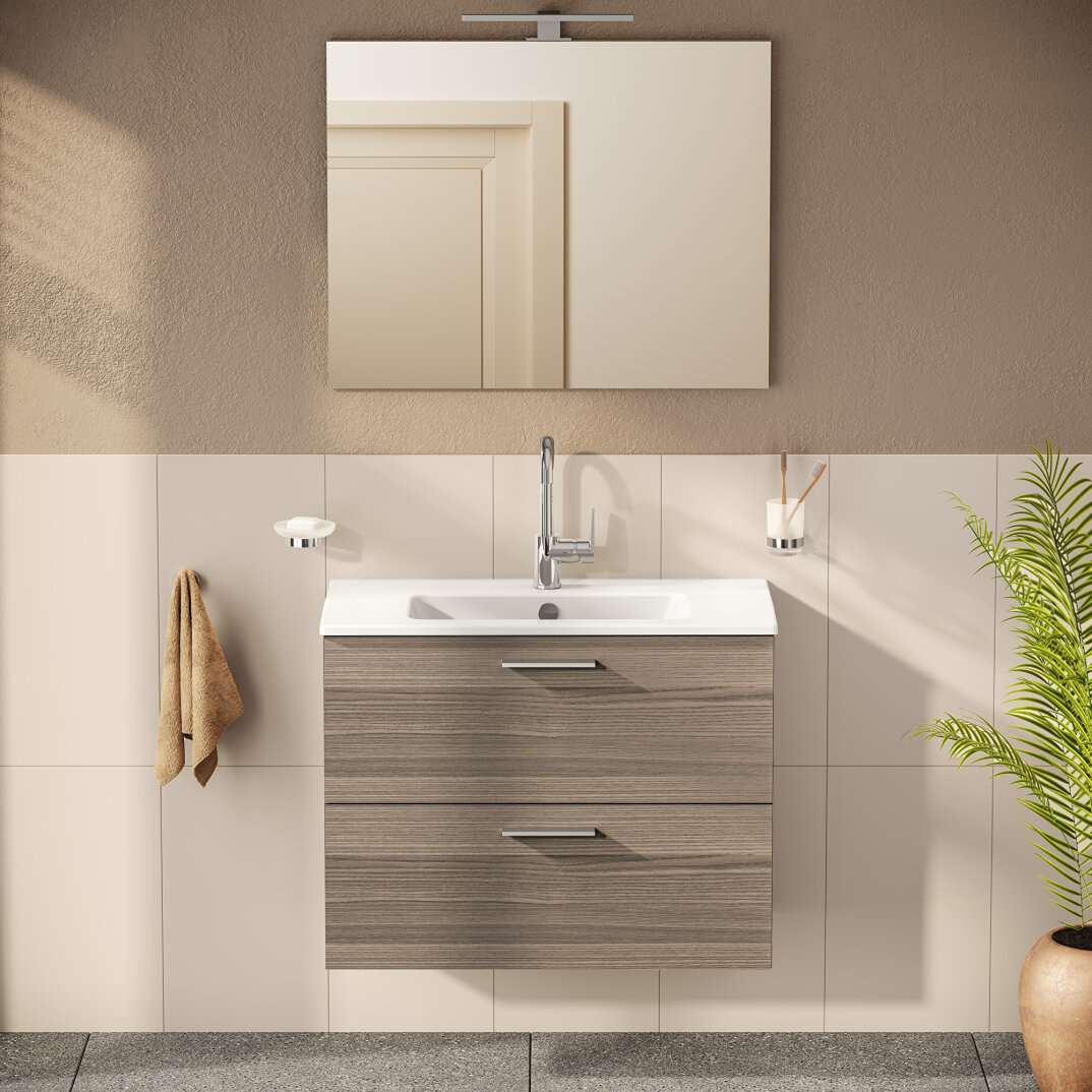 VitrA Mia Demonte Set, 80 cm, Çekmeceli, (Lavabo Dolabı, Aydınlatmalı Ayna), Cordoba,75101 - 10