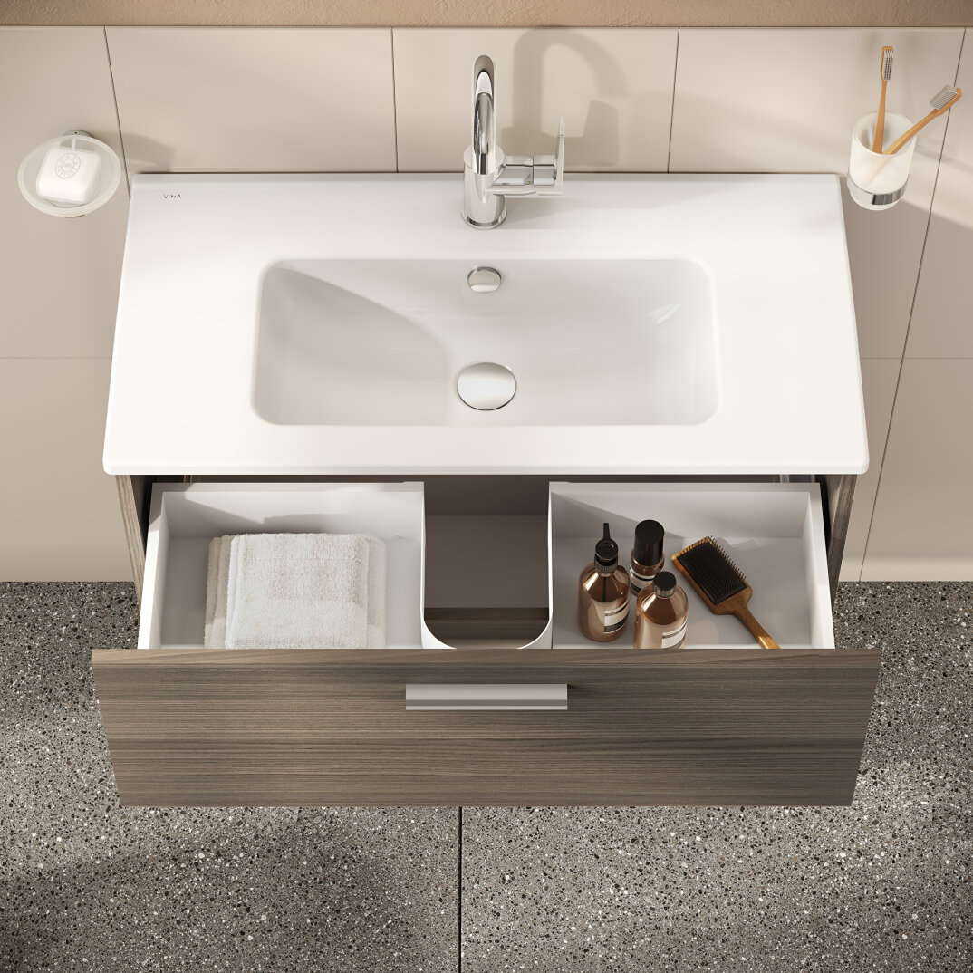 VitrA Mia Demonte Set, 80 cm, Çekmeceli, (Lavabo Dolabı, Aydınlatmalı Ayna), Cordoba,75101 - 15
