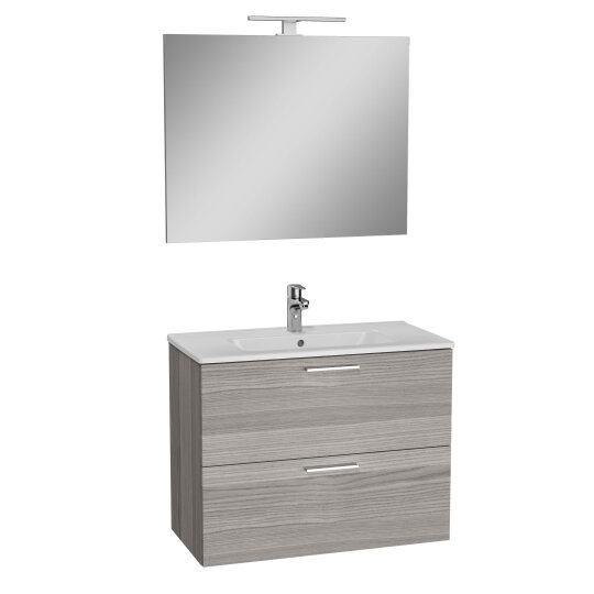 VitrA Mia Demonte Set, 80 cm, Çekmeceli, (Lavabo Dolabı, Aydınlatmalı Ayna), Cordoba,75101