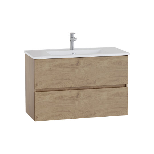 VitrA Mia Plus Square Çift Çekmeceli Lavabo Dolabı, 100 cm, Altın Meşe, 69755