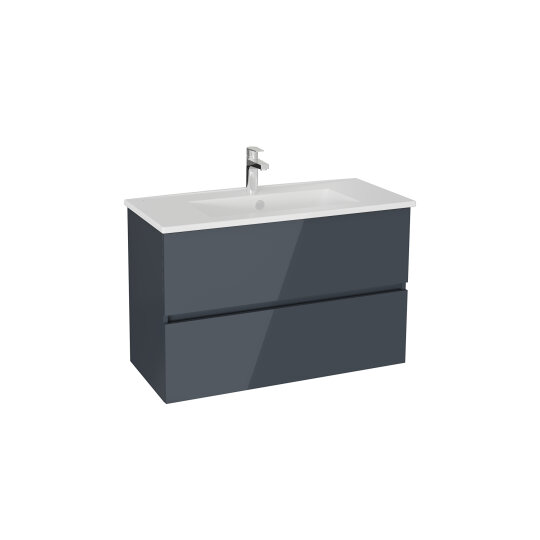 VitrA Mia Plus Square Çift Çekmeceli Lavabo Dolabı, 100 cm, Parlak Antrasit, 69753