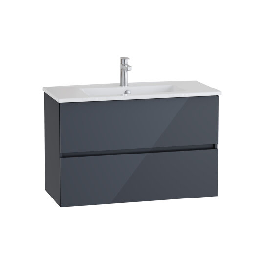 VitrA Mia Plus Square Çift Çekmeceli Lavabo Dolabı, 100 cm, Parlak Antrasit, 69753 - 2