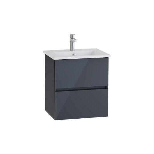 VitrA Mia Plus Square Çift Çekmeceli Lavabo Dolabı, 60 cm, Parlak Antrasit, 69729 - 2