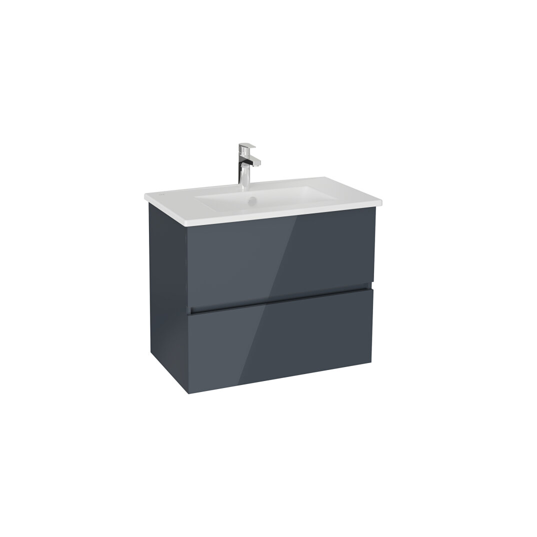 VitrA Mia Plus Square Çift Çekmeceli Lavabo Dolabı, 80 cm, Parlak Antrasit, 69741 - 1
