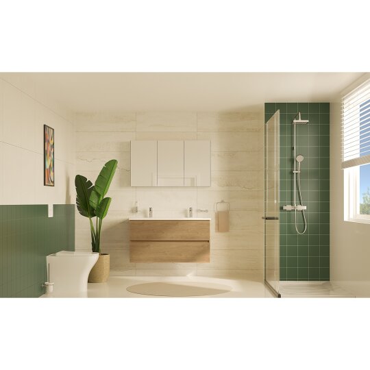 VitrA Mia Plus Square Çift Çekmeceli Lavabo Dolabı, Çift Armatür Delikli Lavabolu, 120 cm, Altın Meşe, 69764 - 2