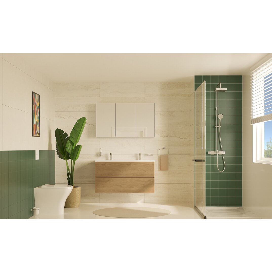 VitrA Mia Plus Square Çift Çekmeceli Lavabo Dolabı, Çift Armatür Delikli Lavabolu, 120 cm, Altın Meşe, 69764 - 2