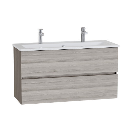 VitrA Mia Plus Square Çift Çekmeceli Lavabo Dolabı, Çift Armatür Delikli Lavabolu, 120 cm, Cordoba, 69807