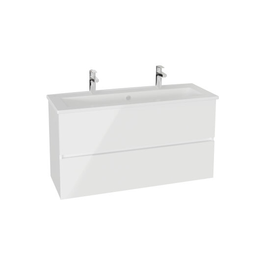 VitrA Mia Plus Square Çift Çekmeceli Lavabo Dolabı, Çift Armatür Delikli Lavabolu, 120 cm, Parlak Beyaz, 69763