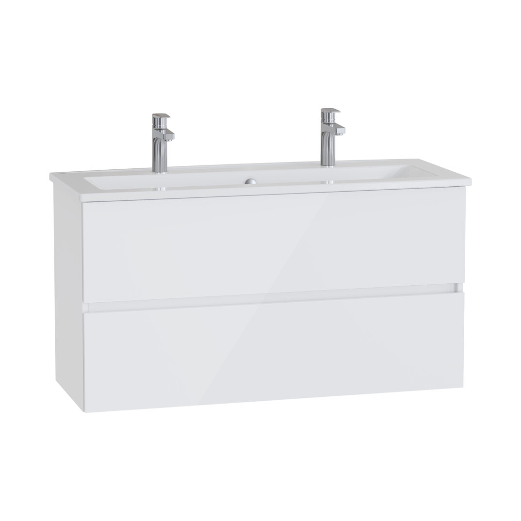VitrA Mia Plus Square Çift Çekmeceli Lavabo Dolabı, Çift Armatür Delikli Lavabolu, 120 cm, Parlak Beyaz, 69763 - 2