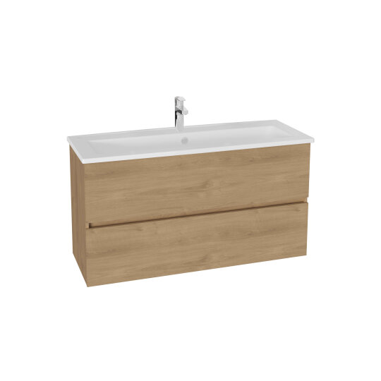 VitrA Mia Plus Square Çift Çekmeceli Lavabo Dolabı, Tek Armatür Delikli Lavabolu, 120 cm, Altın Meşe,80585