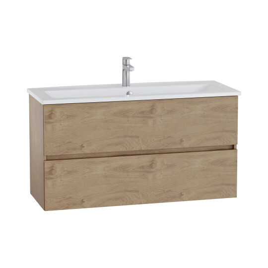 VitrA Mia Plus Square Çift Çekmeceli Lavabo Dolabı, Tek Armatür Delikli Lavabolu, 120 cm, Altın Meşe,80585 - 3