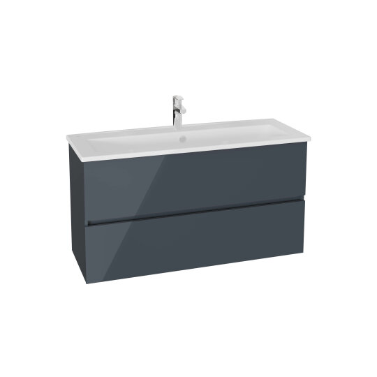 VitrA Mia Plus Square Çift Çekmeceli Lavabo Dolabı, Tek Armatür Delikli Lavabolu, 120 cm, Parlak Antrasit,80583