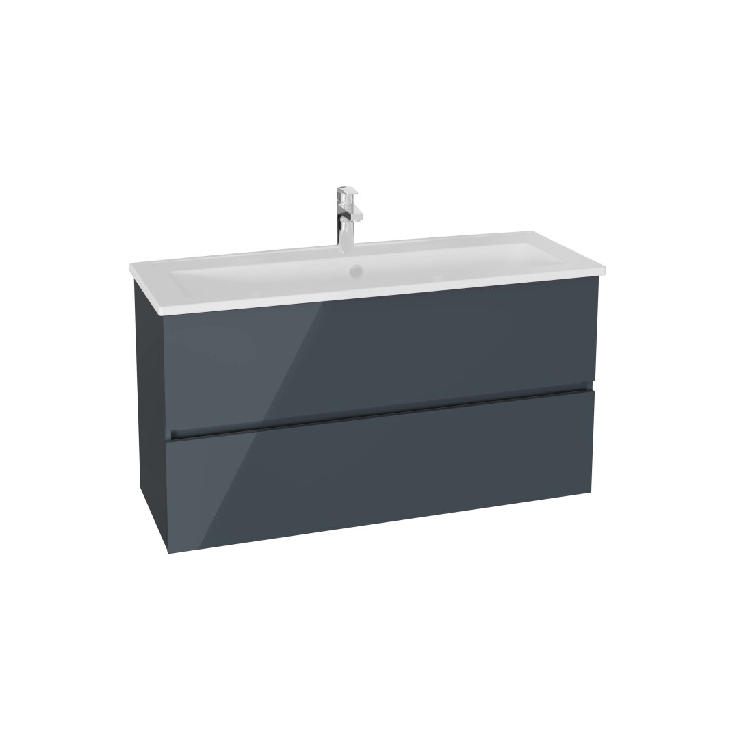 VitrA Mia Plus Square Çift Çekmeceli Lavabo Dolabı, Tek Armatür Delikli Lavabolu, 120 cm, Parlak Antrasit,80583 - 1