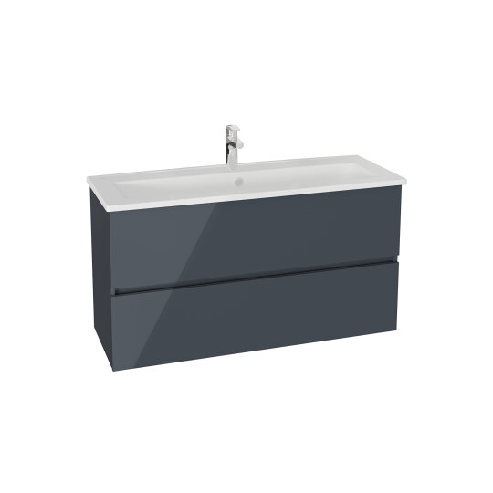 VitrA Mia Plus Square Çift Çekmeceli Lavabo Dolabı, Tek Armatür Delikli Lavabolu, 120 cm, Parlak Antrasit,80583 - 2