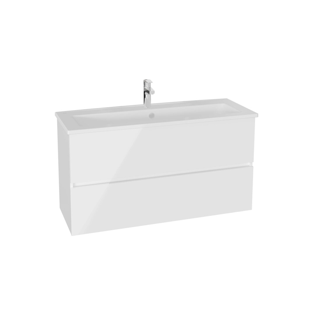 VitrA Mia Plus Square Çift Çekmeceli Lavabo Dolabı, Tek Armatür Delikli Lavabolu, 120 cm, Parlak Beyaz,80584 - 1