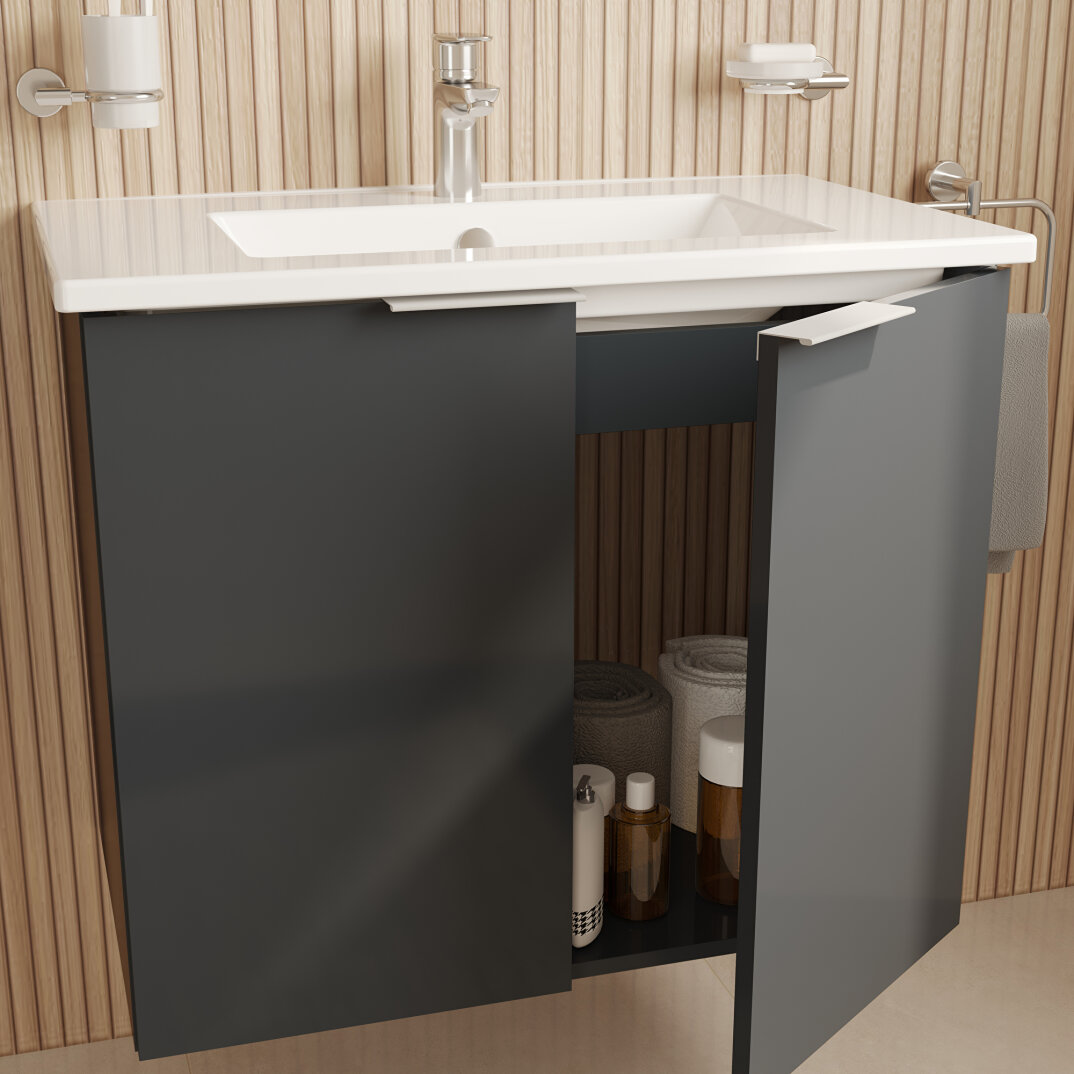 VitrA Mia Plus Square Kapaklı Lavabo Dolabı, 80 cm, Parlak Antrasit,69720 - 4