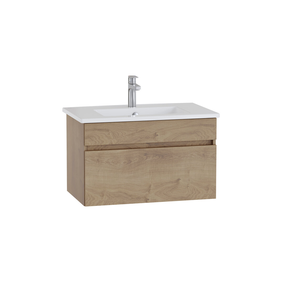 VitrA Mia Plus Square Tek Çekmeceli Lavabo Dolabı, 80 cm, Altın Meşe, 69776 - 1