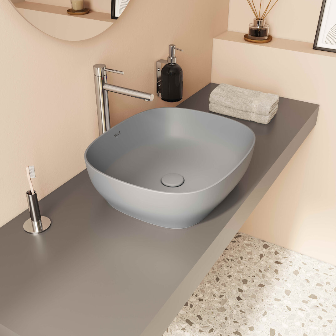 VitrA Outline Kare Çanak Lavabo, 48 cm, Mat Taş Gri,5994B476-0016 - 2