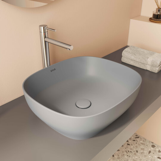 VitrA Outline Kare Çanak Lavabo, 48 cm, Mat Taş Gri,5994B476-0016 - 6