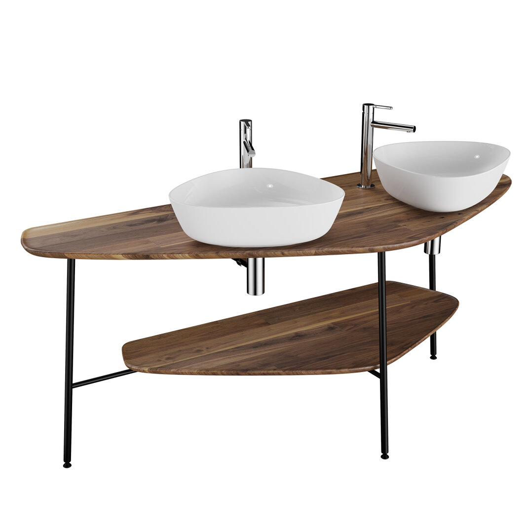VitrA Plural Büyük Tezgah, 160 cm, Amerikan Ceviz, Çift Armatür Delikli,64043 - 4