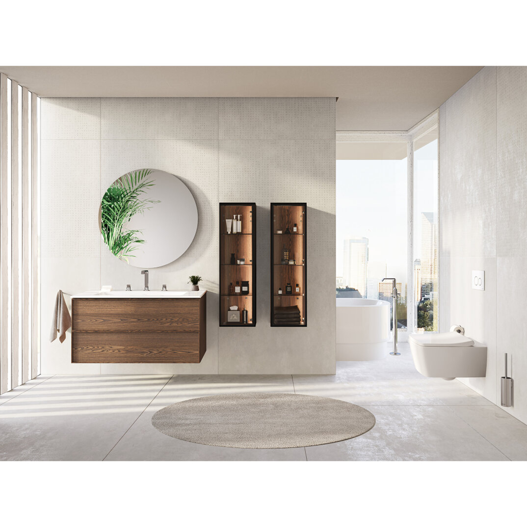 VitrA Plural Büyük Tezgah, 160 cm, Amerikan Ceviz, Çift Armatür Delikli,64043 - 6