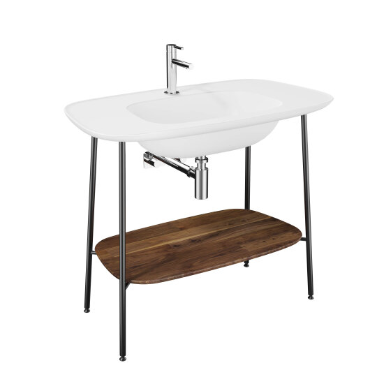 VitrA Plural Etajerli Lavabo Ünitesi, 100 cm, Koyu Meşe / Mat Beyaz Lavabo, 64045