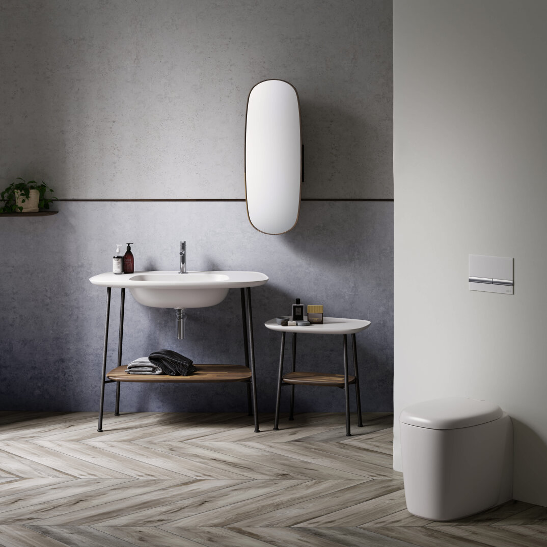 VitrA Plural Etajerli Lavabo Ünitesi, 100 cm, Koyu Meşe / Mat Beyaz Lavabo, 64045 - 2