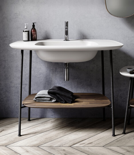 VitrA Plural Etajerli Lavabo Ünitesi, 100 cm, Koyu Meşe / Mat Beyaz Lavabo, 64045 - 3