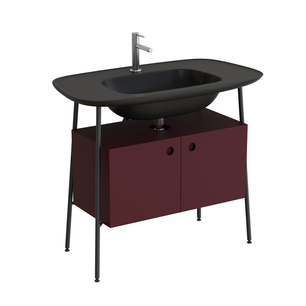 VitrA Plural Kapaklı Etajerli Lavabo Ünitesi, 100 cm, Mat Bordo / Mat Siyah Lavabo,80456 - 2