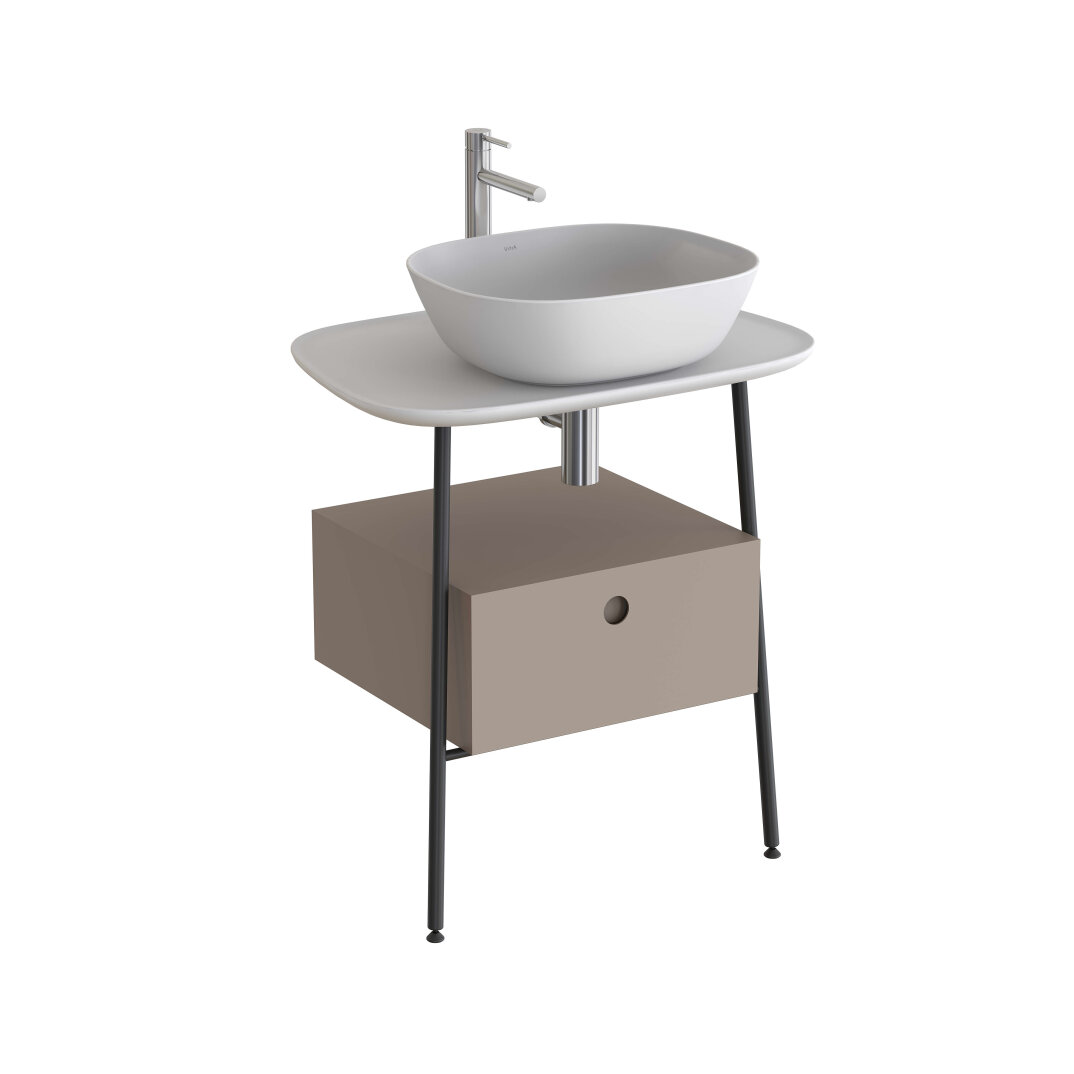 VitrA Plural Tek Çekmeceli Serbest Yüksek Lavabo Ünitesi, 70 cm, Mat Soft Bej / Mat Beyaz Seramik Tezgah, 80470 - 1
