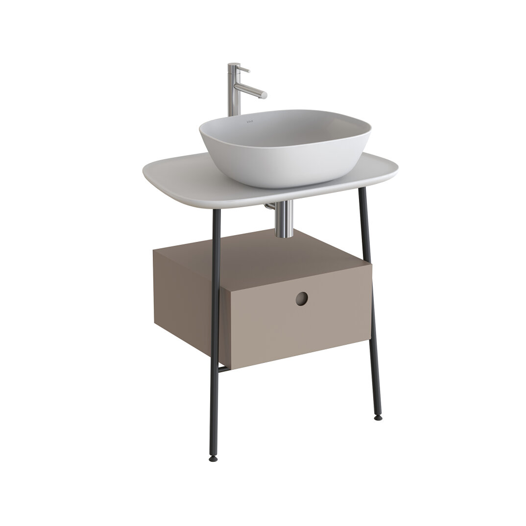 VitrA Plural Tek Çekmeceli Serbest Yüksek Lavabo Ünitesi, 70 cm, Mat Soft Bej / Mat Beyaz Seramik Tezgah, 80470 - 2